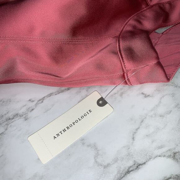 Anthropologie Sleeveless Plunge Satin Mini Dress Womens US Size 12 Pockets Pink - Picture 9 of 11